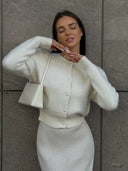 Kyndall | Dames Crew Neck Lange Mouw Knopen Voorkant Gebreide Cardigan