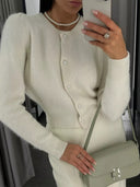 Kyndall | Dames Crew Neck Lange Mouw Knopen Voorkant Gebreide Cardigan