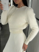 Kyndall | Dames Crew Neck Lange Mouw Knopen Voorkant Gebreide Cardigan