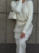 Kyndall | Dames Crew Neck Lange Mouw Knopen Voorkant Gebreide Cardigan