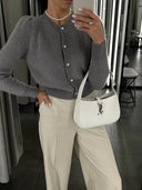 Kyndall | Dames Crew Neck Lange Mouw Knopen Voorkant Gebreide Cardigan