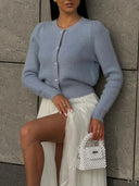 Kyndall | Dames Crew Neck Lange Mouw Knopen Voorkant Gebreide Cardigan