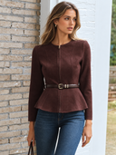 Laramie | Dames Ronde Hals Ritssluiting Geknoopte Suède Effect Jas