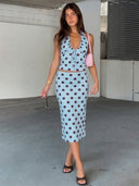 Layla | Dames Polka Dot Halter Top en Midi Rok Set