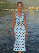 Layla | Dames Polka Dot Halter Top en Midi Rok Set
