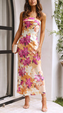 Linnea | Dames Bloemen Strapless Maxi Bruidsgast Jurk