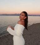 Liz | Dames Off-Shoulder Bodycon Brei Mini Jurk