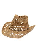Lucia | Vrouwen Haak Strand Cowboy Hoed met Schelp Kralen Band