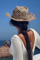Lucia | Vrouwen Haak Strand Cowboy Hoed met Schelp Kralen Band