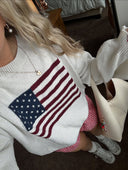 Lux | Dames Lange Mouwen Amerikaanse Vlag Warme Gebreide Trui