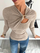 Maleisië | Dames Casual Lange Mouwen Geribbelde Cutout Brei Top