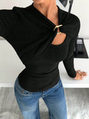 Maleisië | Dames Casual Lange Mouwen Geribbelde Cutout Brei Top