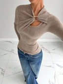 Maleisië | Dames Casual Lange Mouwen Geribbelde Cutout Brei Top
