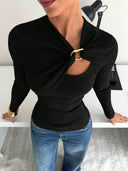 Maleisië | Dames Casual Lange Mouwen Geribbelde Cutout Brei Top