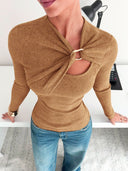 Maleisië | Dames Casual Lange Mouwen Geribbelde Cutout Brei Top