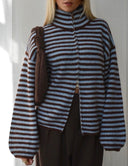 Maren | Dames Oversized Gestreepte Ritssluiting Trui Cardigan