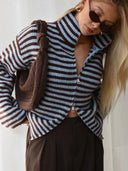Maren | Dames Oversized Gestreepte Ritssluiting Trui Cardigan
