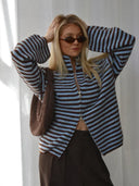Maren | Dames Oversized Gestreepte Ritssluiting Trui Cardigan