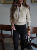 Marleigh | Dames Zip Hoge Hals Lange Mouw Gebreide Cardigan