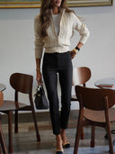 Marleigh | Dames Zip Hoge Hals Lange Mouw Gebreide Cardigan
