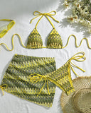 Mayra | Dames Print Triangle Bikini Set met Gerimpelde Cover-Up Rok