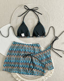Mayra | Dames Print Triangle Bikini Set met Gerimpelde Cover-Up Rok