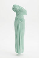 Melanie | Dames Off-Shoulder Draped Maxi Prom Bruids Gast Jurk