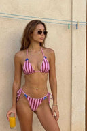 Mia | Vrouwen Gestreepte Strik Detail Triangle Tie-Side Bikini Set