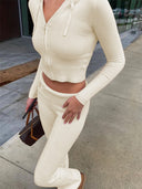 Milan | Dames Zip Hoodie Wide Leg Geribbelde Breisel Twee-delige Set