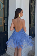 Milena | Blauw mini-jurk met franjes