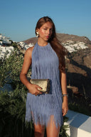 Milena | Blauw mini-jurk met franjes
