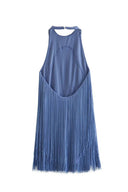 Milena | Blauw mini-jurk met franjes