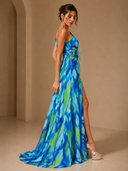 Mitchell | Dames Abstract Print One-Shoulder Maxi Herfst Bruidsgast Jurk