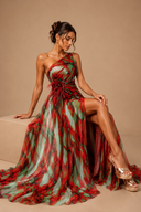 Mitchell | Dames Abstract Print One-Shoulder Maxi Herfst Bruidsgast Jurk