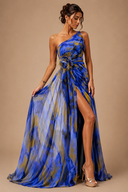 Mitchell | Dames Abstract Print One-Shoulder Maxi Herfst Bruidsgast Jurk
