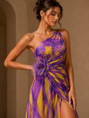 Mitchell | Dames Abstract Print One-Shoulder Maxi Herfst Bruidsgast Jurk