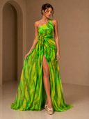Mitchell | Dames Abstract Print One-Shoulder Maxi Herfst Bruidsgast Jurk