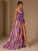 Mitchell | Dames Abstracte Print One-Shoulder Maxi Herfst Bruiloft Gast Jurk