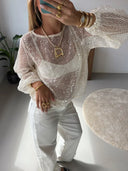 Monica | Dames Ronde Hals Pailletten Mesh Top