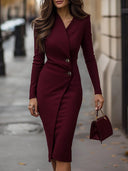 Nessa | Dames Midi Jurk met Lange Mouwen en Knopen