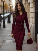 Nessa | Dames Midi Jurk met Lange Mouwen en Knopen