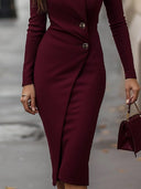 Nessa | Dames Midi Jurk met Lange Mouwen en Knopen