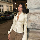 Niamh | Dames Satin Kraag Knop Lange Mouwen Top