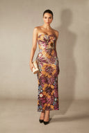 Novalee | Dames Strapless Bloem Versierd Bodycon Maxi Jurk
