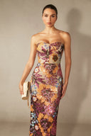 Novalee | Dames Strapless Bloem Versierd Bodycon Maxi Jurk