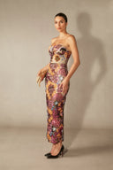 Novalee | Dames Strapless Bloem Versierd Bodycon Maxi Jurk