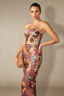 Novalee | Dames Strapless Bloem Versierd Bodycon Maxi Jurk