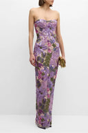 Novalee | Dames Strapless Bloem Versierd Bodycon Maxi Jurk