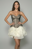 Nyla | Dames Strapless Kanten Corset Rimpel Mini Cocktailjurk