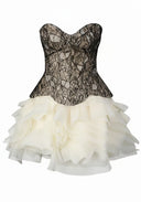 Nyla | Dames Strapless Kanten Corset Rimpel Mini Cocktailjurk